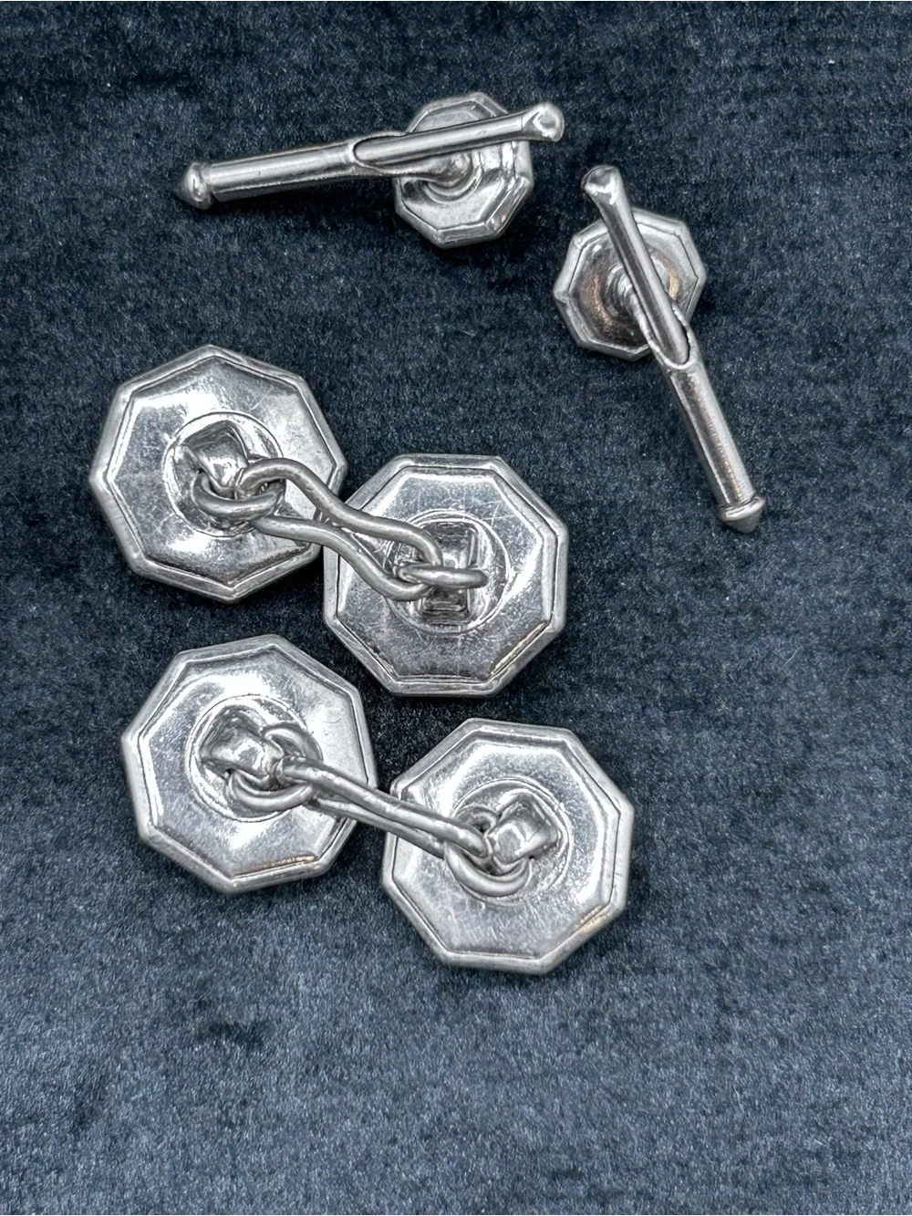 Art Deco Octagonal Mother-of-Pearl Cufflinks and Stud Set - Iridescent Pink